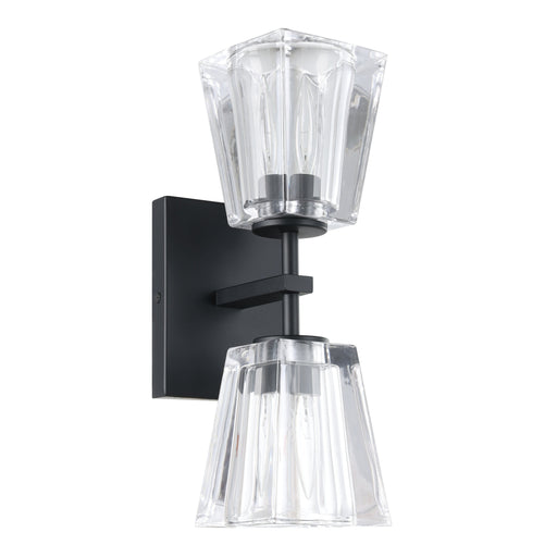 Vanity Light Thesis 206986A Valentin 13 inch 2 light Matte Black Vanity Light with Clear Pressed Glass Shades THESIS