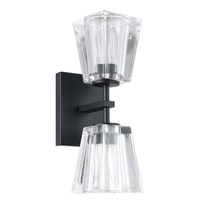 Vanity Light Thesis 206986A Valentin 13 inch 2 light Matte Black Vanity Light with Clear Pressed Glass Shades THESIS