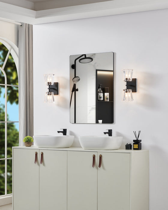 Vanity Light Thesis 206986A Valentin 13 inch 2 light Matte Black Vanity Light with Clear Pressed Glass Shades THESIS