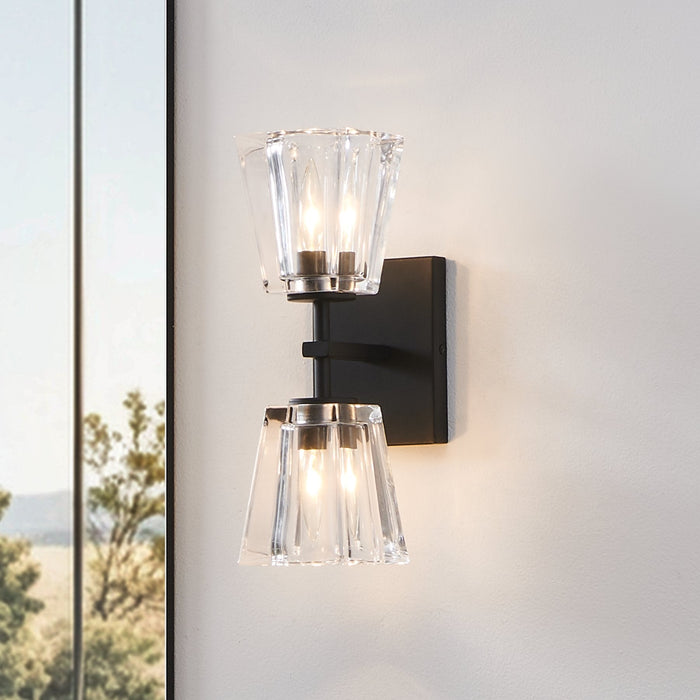 Vanity Light Thesis 206986A Valentin 13 inch 2 light Matte Black Vanity Light with Clear Pressed Glass Shades THESIS