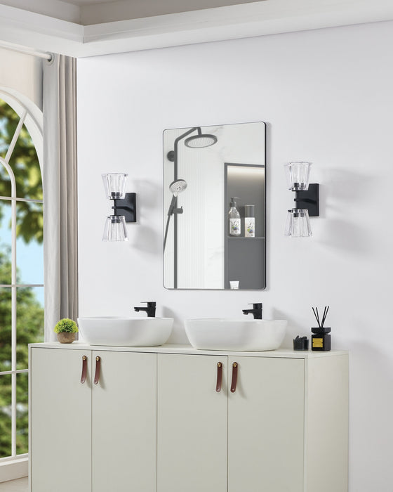 Vanity Light Thesis 206986A Valentin 13 inch 2 light Matte Black Vanity Light with Clear Pressed Glass Shades THESIS