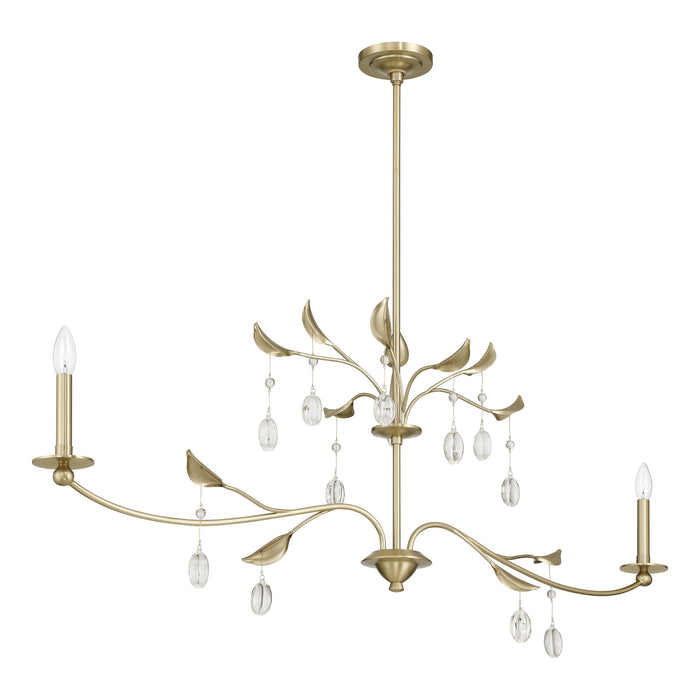 Chandelier Thesis 207343A Presley 56 inch 2 light Champagne Gold Linear Chandelier with Clear Glass Drops and White Linen Shades THESIS