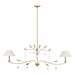 Chandelier Thesis 207343A Presley 56 inch 2 light Champagne Gold Linear Chandelier with Clear Glass Drops and White Linen Shades THESIS