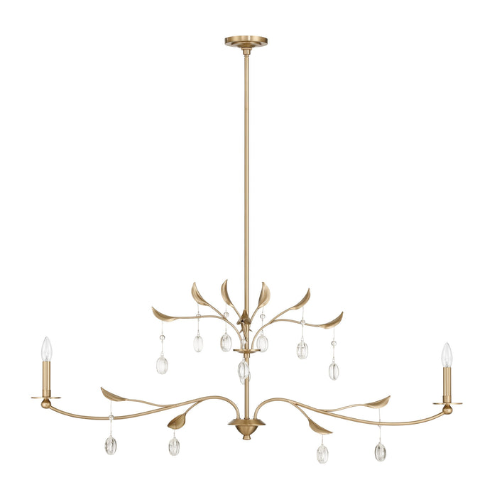 Chandelier Thesis 207343A Presley 56 inch 2 light Champagne Gold Linear Chandelier with Clear Glass Drops and White Linen Shades THESIS