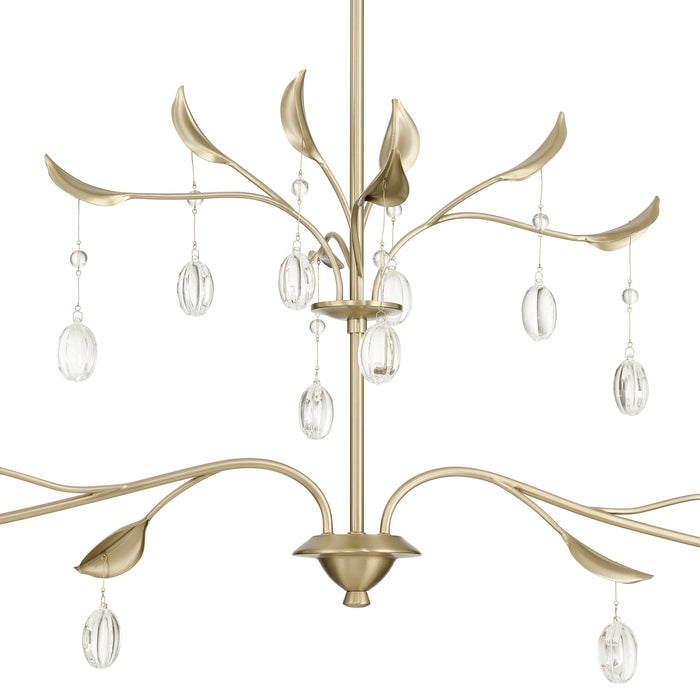 Chandelier Thesis 207343A Presley 56 inch 2 light Champagne Gold Linear Chandelier with Clear Glass Drops and White Linen Shades THESIS