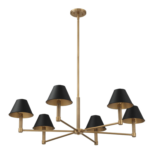 Chandelier Thesis 207333A Mcgill 40 inch 6 light Natural Brass Chandelier with Matte Black and Gold Metal Shades THESIS