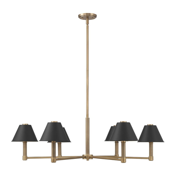 Chandelier Thesis 207333A Mcgill 40 inch 6 light Natural Brass Chandelier with Matte Black and Gold Metal Shades THESIS