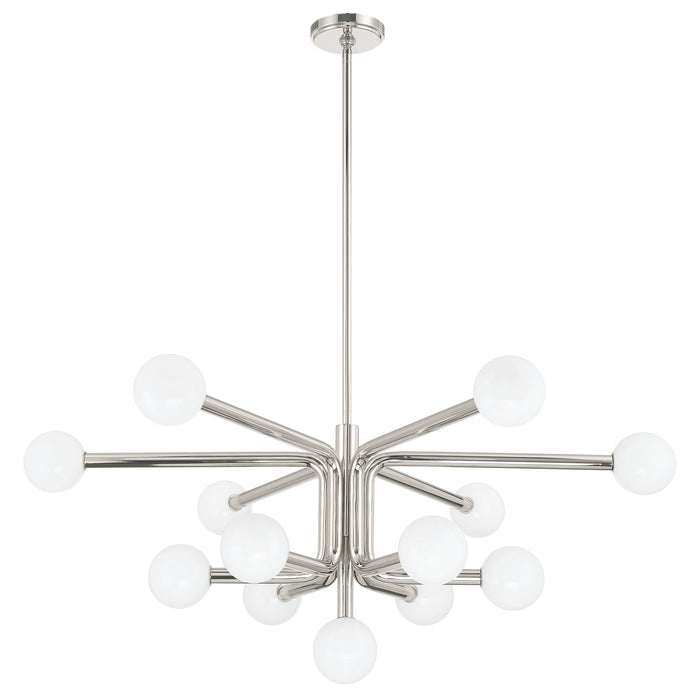 Chandelier Thesis 207349A Stockholm 40 inch 13 light Polished Nickel Chandelier with Opal Glass Shades THESIS