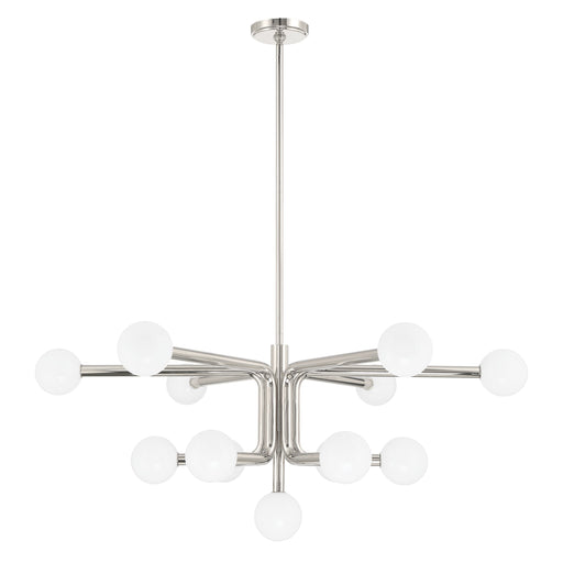 Chandelier Thesis 207349A Stockholm 40 inch 13 light Polished Nickel Chandelier with Opal Glass Shades THESIS