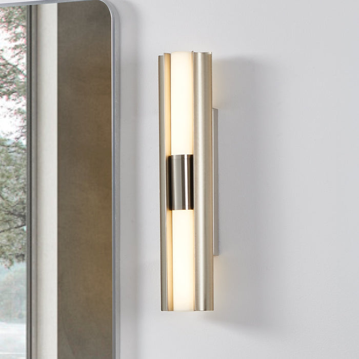 Vanity Light Thesis 207627A Colton 24 inch 2 light Brushed Nickel 5CCT LED Vanity Light with Etched Opal Glass Shades THESIS