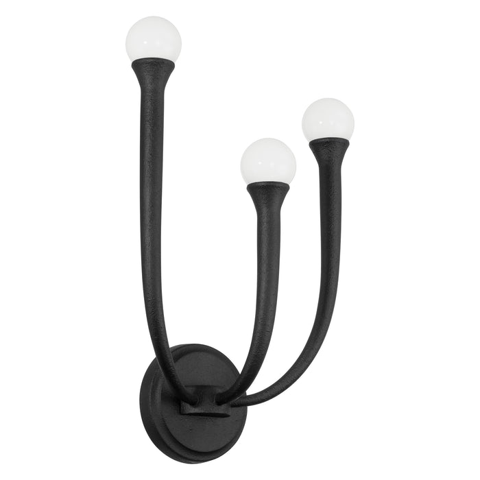 Wall Sconce Thesis 207264A Dahlia 18 inch 3 light Textured Black Wall Sconce with Opal Glass Shades THESIS