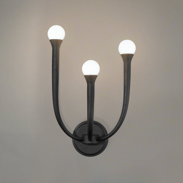 Wall Sconce Thesis 207264A Dahlia 18 inch 3 light Textured Black Wall Sconce with Opal Glass Shades THESIS