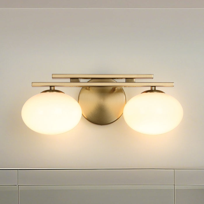 Vanity Light Thesis 207383A Julep 16 inch 2 light Brushed Gold Vanity Light with Opal Glass Shades THESIS