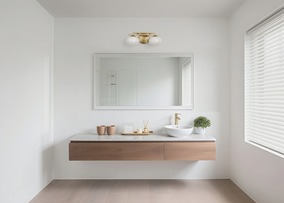 Vanity Light Thesis 207383A Julep 16 inch 2 light Brushed Gold Vanity Light with Opal Glass Shades THESIS