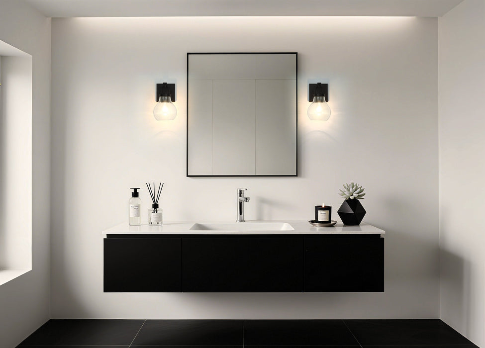 Vanity Light Thesis 207634A Mansfield 6 inch 1 light Matte Black Vanity Light with Clear Glass Shade THESIS