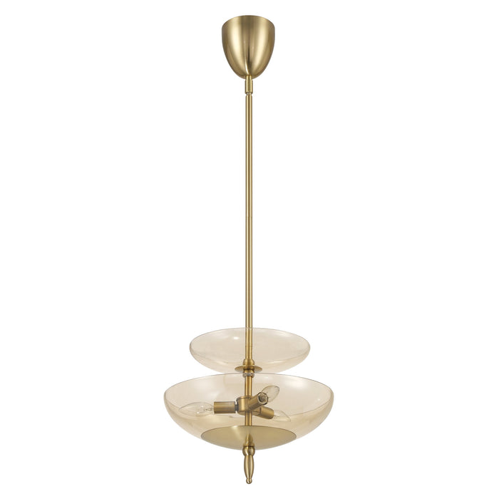 Convertible Pendant Thesis 207784A Fiorello 14 inch 3 light Brushed Gold Convertible Pendant with Smoked Amber Glass Shades THESIS