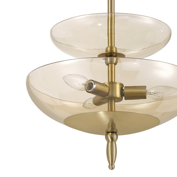 Convertible Pendant Thesis 207784A Fiorello 14 inch 3 light Brushed Gold Convertible Pendant with Smoked Amber Glass Shades THESIS