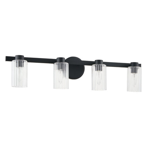 Vanity Light Thesis 207043A Bedminster 30 inch 4 light Matte Black Vanity Light with Clear Ribbed Glass Shades THESIS