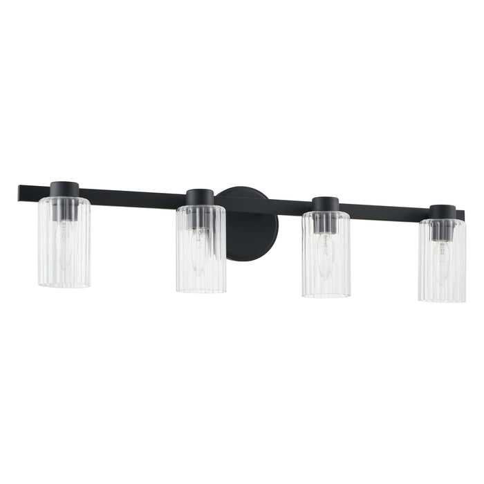 Vanity Light Thesis 207043A Bedminster 30 inch 4 light Matte Black Vanity Light with Clear Ribbed Glass Shades THESIS