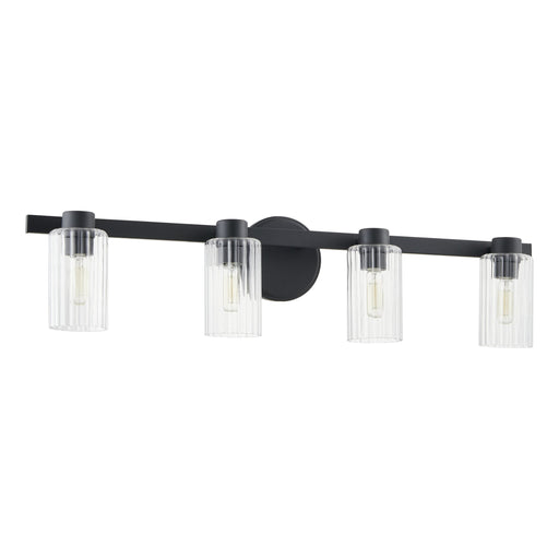 Vanity Light Thesis 207043A Bedminster 30 inch 4 light Matte Black Vanity Light with Clear Ribbed Glass Shades THESIS