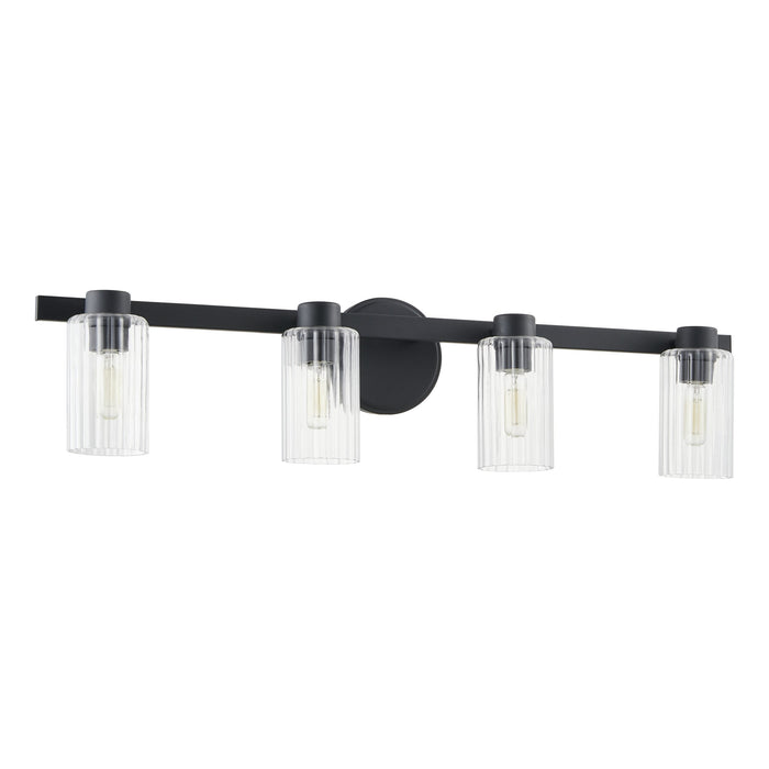 Vanity Light Thesis 207043A Bedminster 30 inch 4 light Matte Black Vanity Light with Clear Ribbed Glass Shades THESIS