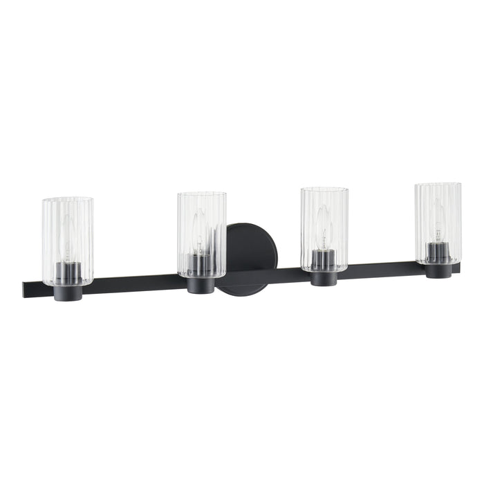 Vanity Light Thesis 207043A Bedminster 30 inch 4 light Matte Black Vanity Light with Clear Ribbed Glass Shades THESIS