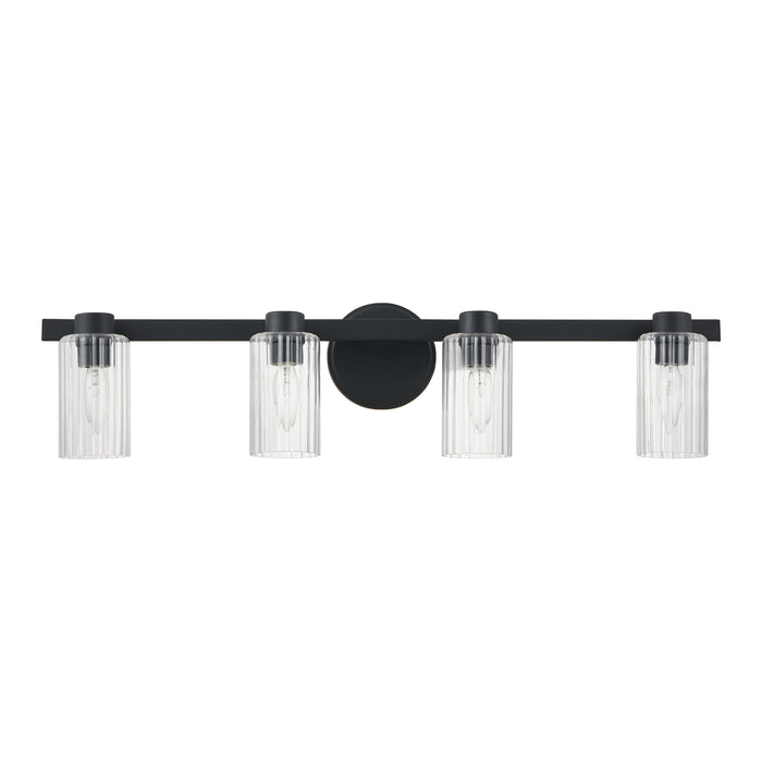 Vanity Light Thesis 207043A Bedminster 30 inch 4 light Matte Black Vanity Light with Clear Ribbed Glass Shades THESIS