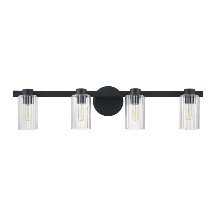 Vanity Light Thesis 207043A Bedminster 30 inch 4 light Matte Black Vanity Light with Clear Ribbed Glass Shades THESIS