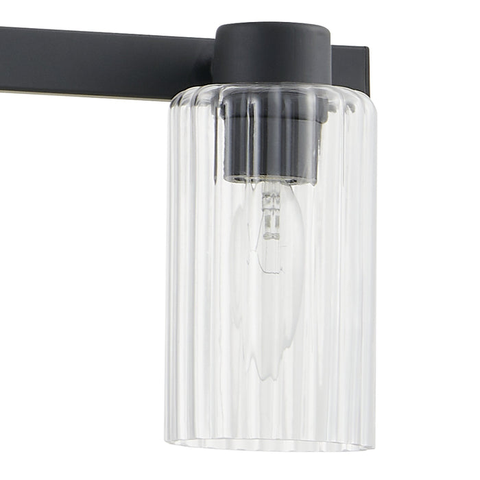 Vanity Light Thesis 207043A Bedminster 30 inch 4 light Matte Black Vanity Light with Clear Ribbed Glass Shades THESIS