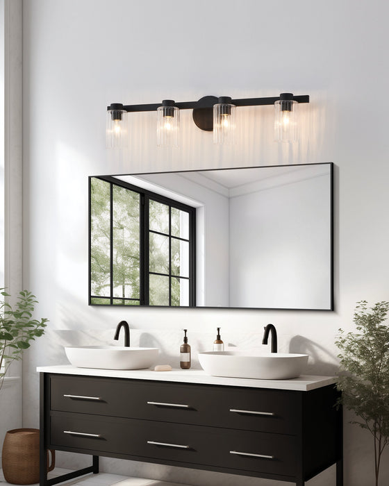 Vanity Light Thesis 207043A Bedminster 30 inch 4 light Matte Black Vanity Light with Clear Ribbed Glass Shades THESIS