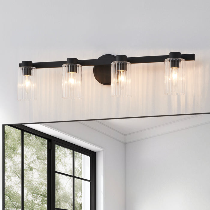 Vanity Light Thesis 207043A Bedminster 30 inch 4 light Matte Black Vanity Light with Clear Ribbed Glass Shades THESIS