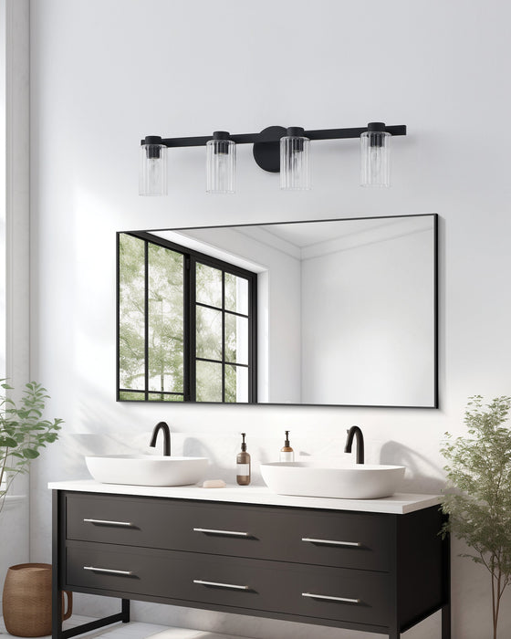 Vanity Light Thesis 207043A Bedminster 30 inch 4 light Matte Black Vanity Light with Clear Ribbed Glass Shades THESIS