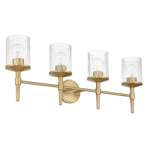 Vanity Light Thesis 207695A Andrea 32 inch 4 light Champagne Gold Vanity Light with Clear Ribbed Glass Shades THESIS