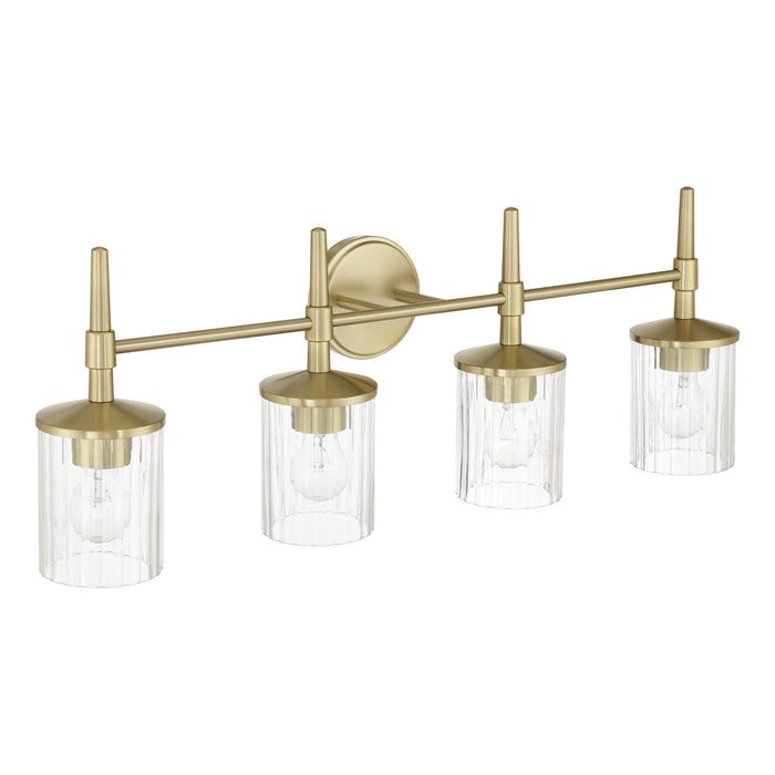 Vanity Light Thesis 207695A Andrea 32 inch 4 light Champagne Gold Vanity Light with Clear Ribbed Glass Shades THESIS