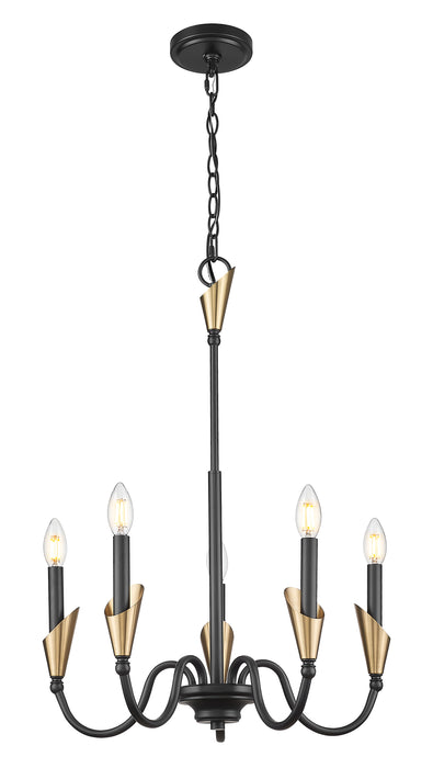 Chandelier Z-Lite 4014-24MB-MGLD Matte Black + Modern Gold Claudelle 5 Light Chandelier Z-Lite