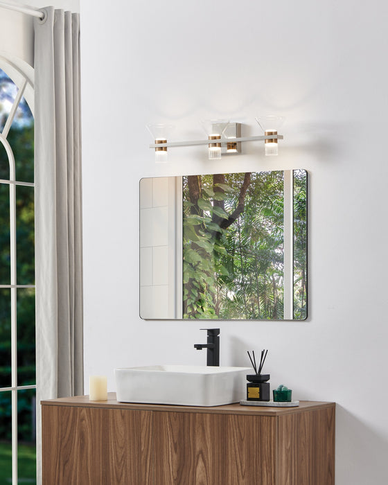 Vanity Light Thesis 207689A Blake 25 inch 6 light Polished Nickel and Champagne Gold 5CCT LED Vanity Light with Clear and Clear Ribbed Glass THESIS