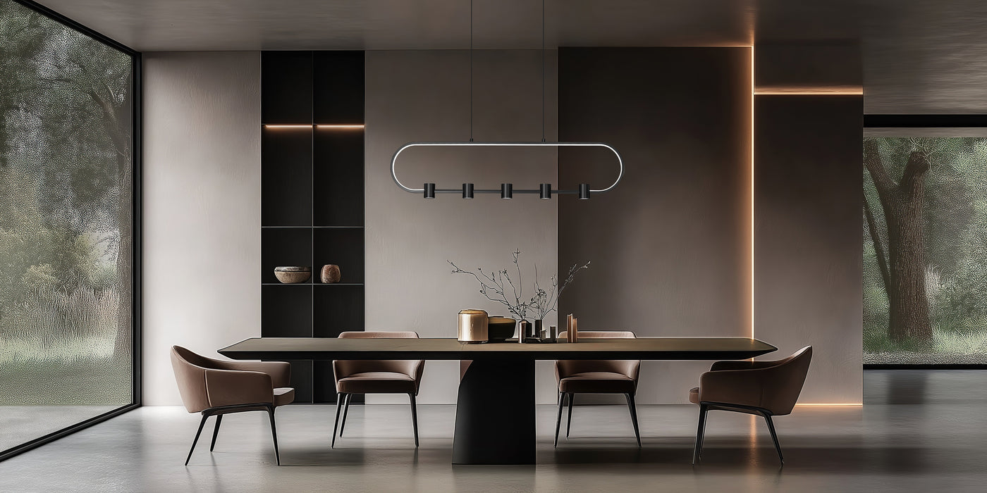 Linear Chandelier Z-Lite 4101-42L-MB-LED Matte Black Saros 5 Light Linear Chandelier Z-Lite