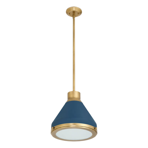 Pendant Light Thesis 207399A Doyle 13 inch 1 light Natural Brass Pendant Light with Matte Blue Metal Shade THESIS
