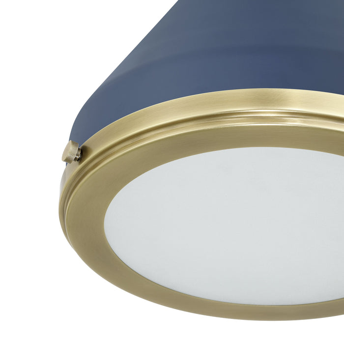 Pendant Light Thesis 207399A Doyle 13 inch 1 light Natural Brass Pendant Light with Matte Blue Metal Shade THESIS