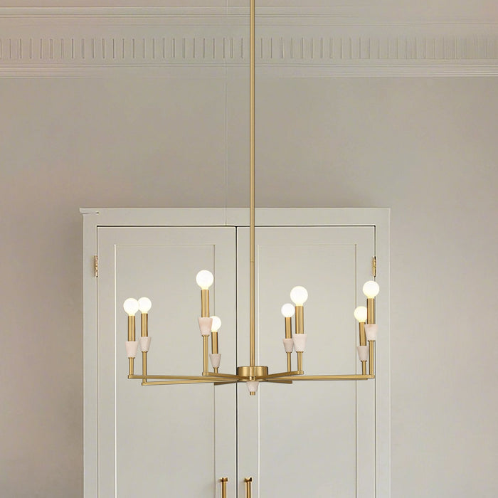 Chandelier Thesis 207358A Montclair 32 inch 8 light Brushed Gold and Natural Alabaster Chandelier THESIS