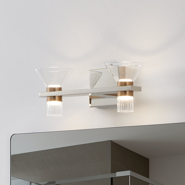 Vanity Light Thesis 207688A Blake 16 inch 4 light Polished Nickel and Champagne Gold 5CCT LED Vanity Light with Clear and Clear Ribbed Glass THESIS