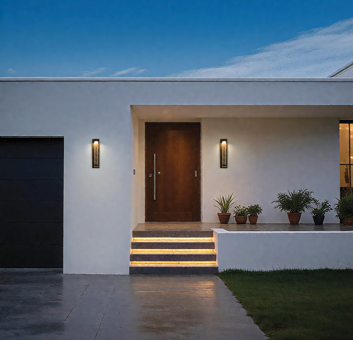 Exterior Wall Sconce Thesis 207732A Lionel 20 inch Textured Black LED Exterior Wall Sconce with Clear Water Glass Shade THESIS