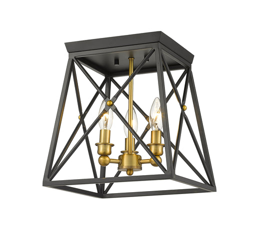 Flush Mount Z-Lite 447F11-MB-OBR Matte Black + Olde Brass Trestle 3 Light Flush Mount Z-Lite