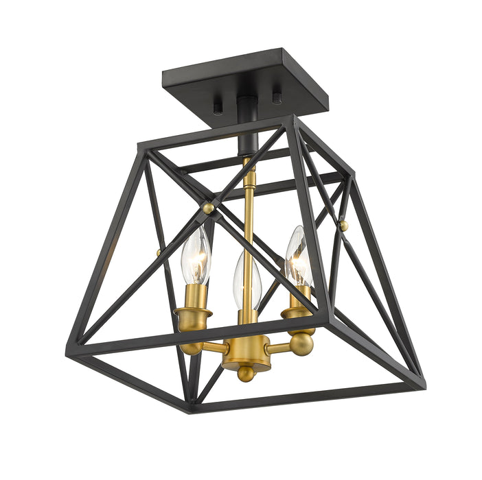 Semi Flush Mount Z-Lite 447SF-MB-OBR Matte Black + Olde Brass Trestle 3 Light Semi Flush Mount Z-Lite