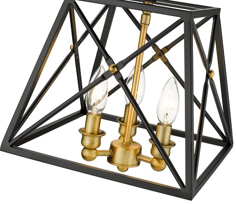 Semi Flush Mount Z-Lite 447SF-MB-OBR Matte Black + Olde Brass Trestle 3 Light Semi Flush Mount Z-Lite
