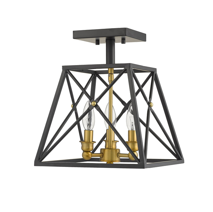Semi Flush Mount Z-Lite 447SF-MB-OBR Matte Black + Olde Brass Trestle 3 Light Semi Flush Mount Z-Lite