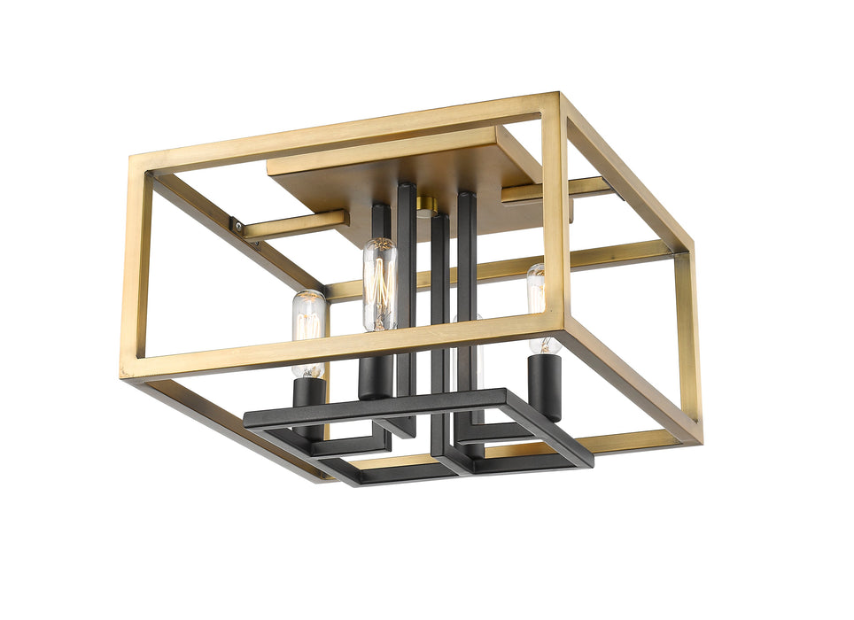 Flush Mount Z-Lite 456F-OBR-BRZ Olde Brass + Bronze Quadra 4 Light Flush Mount Z-Lite