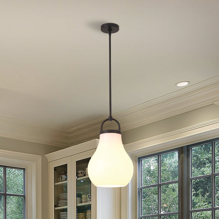 Pendant Light Thesis 207651A Mansfield 12 inch 1 light Matte Black Pendant Light with Opal Glass Shade THESIS