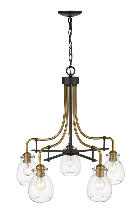 Chandelier Z-Lite 466-5MB-OBR Matte Black + Olde Brass Kraken 5 Light Chandelier Z-Lite