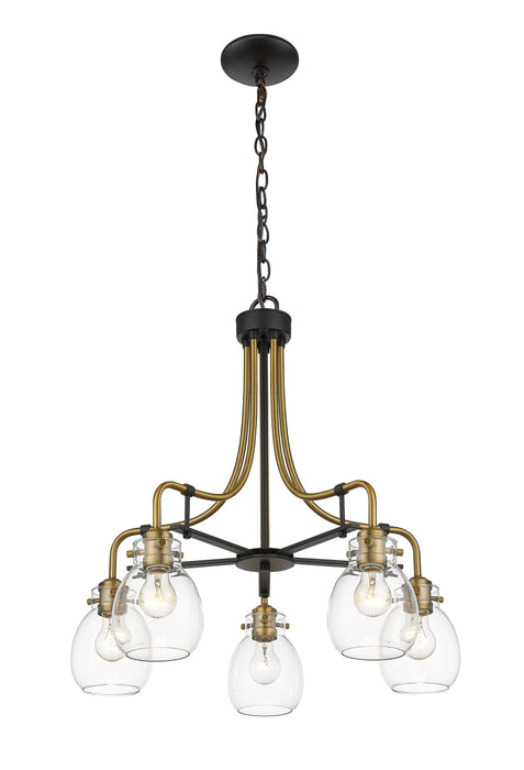 Chandelier Z-Lite 466-5MB-OBR Matte Black + Olde Brass Kraken 5 Light Chandelier Z-Lite